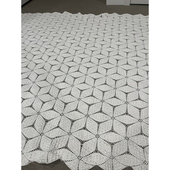 Vintage Crochet Coverlet Bedspread Star Popcorn Pinwheel Ecru Handmade Boho - Picture 8 of 8